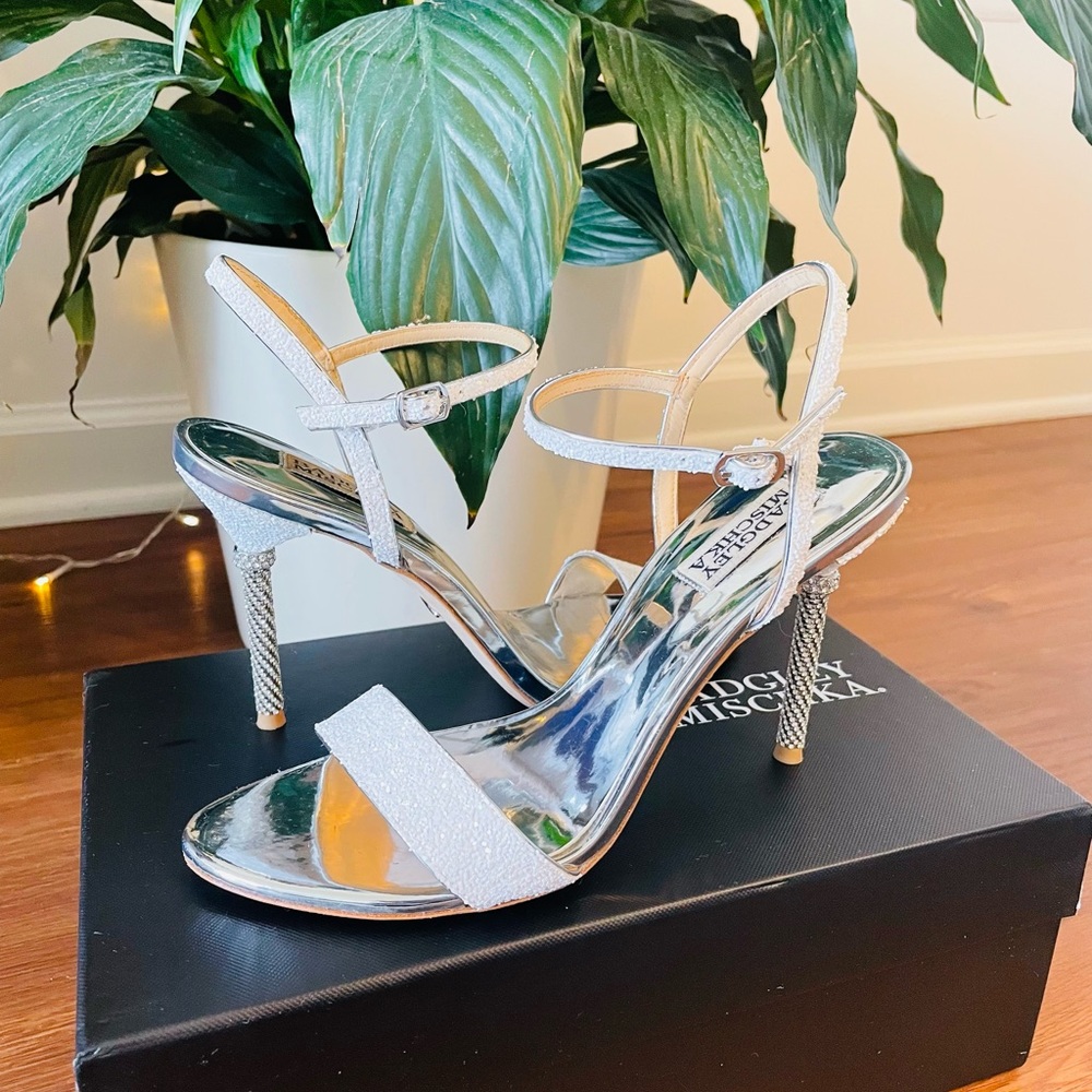 Badgley Mischka Olympia White Glitter Heeled Sandal